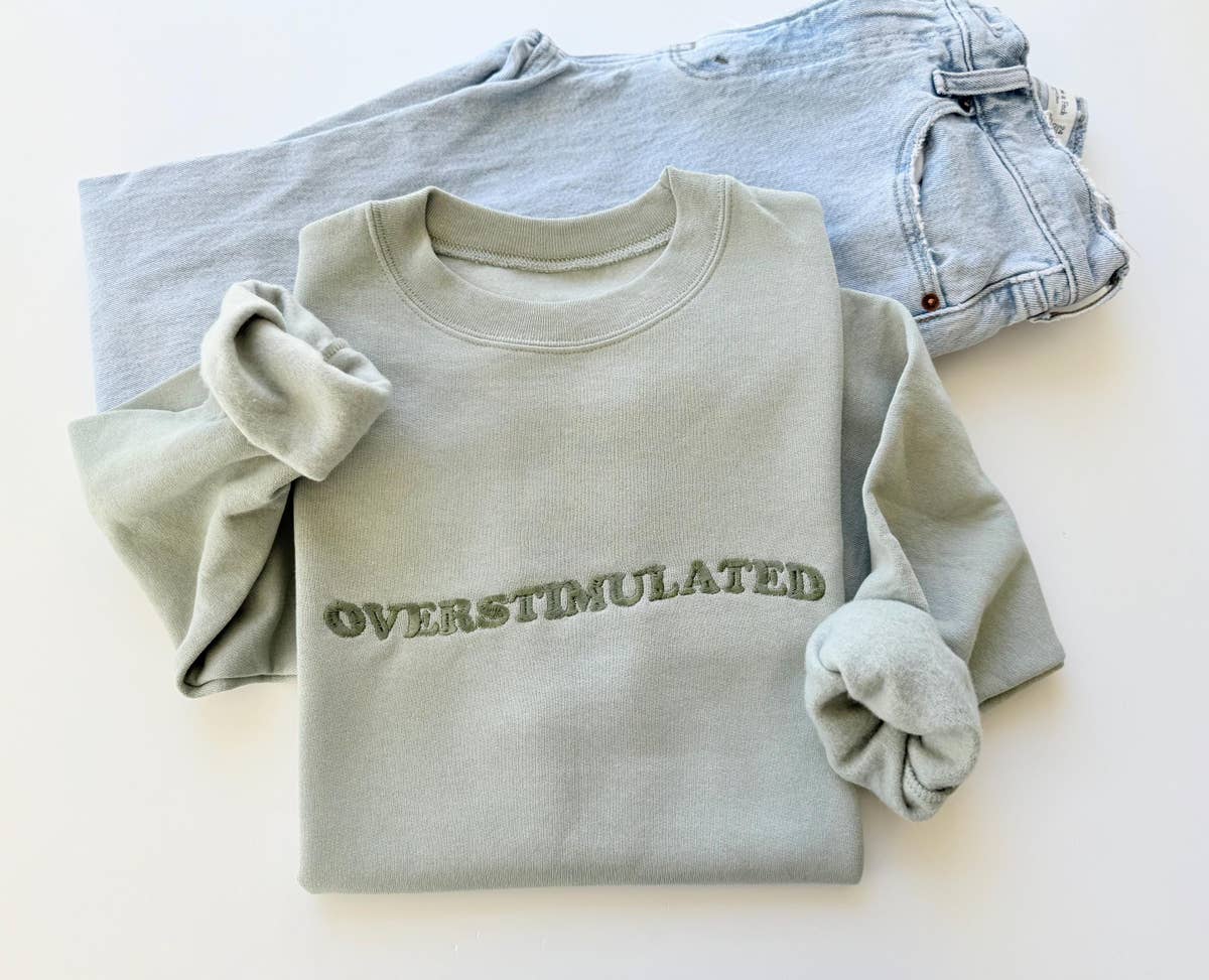 Embroidered Overstimulated Retro Sweatshirt - Bay Green