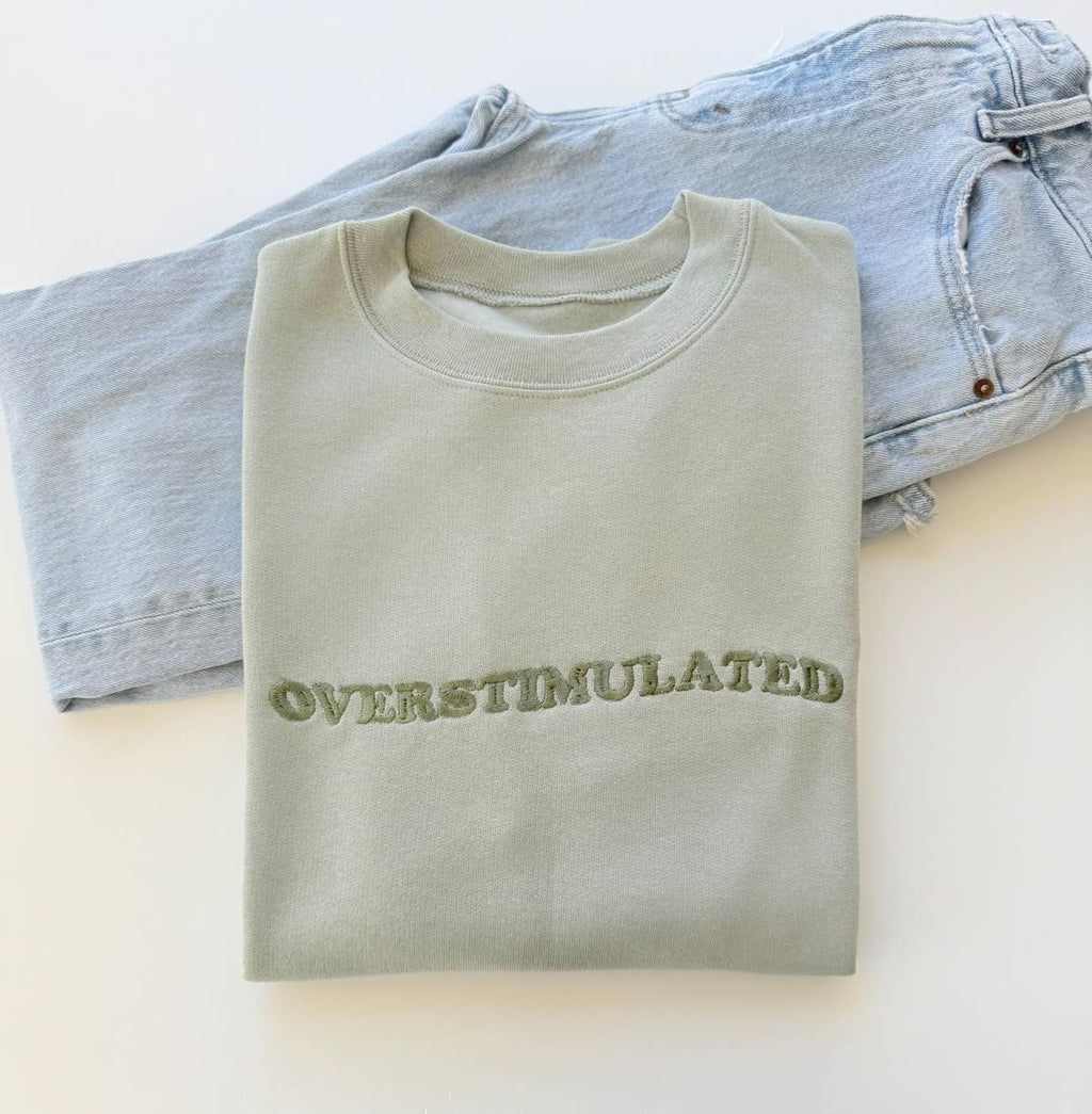 Embroidered Overstimulated Retro Sweatshirt - Bay Green