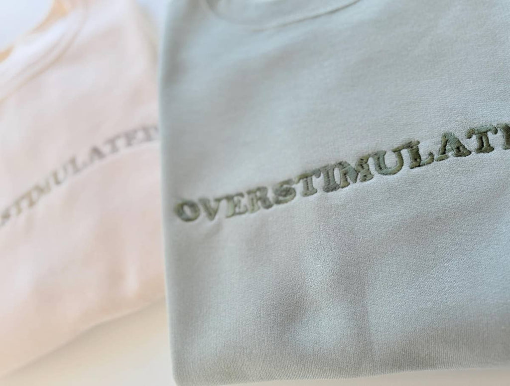 Embroidered Overstimulated Retro Sweatshirt - Bay Green