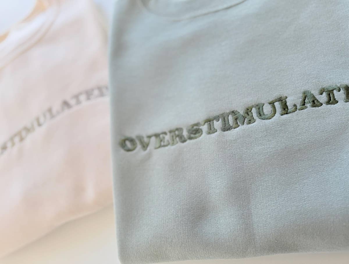 Embroidered Overstimulated Retro Sweatshirt - Bay Green