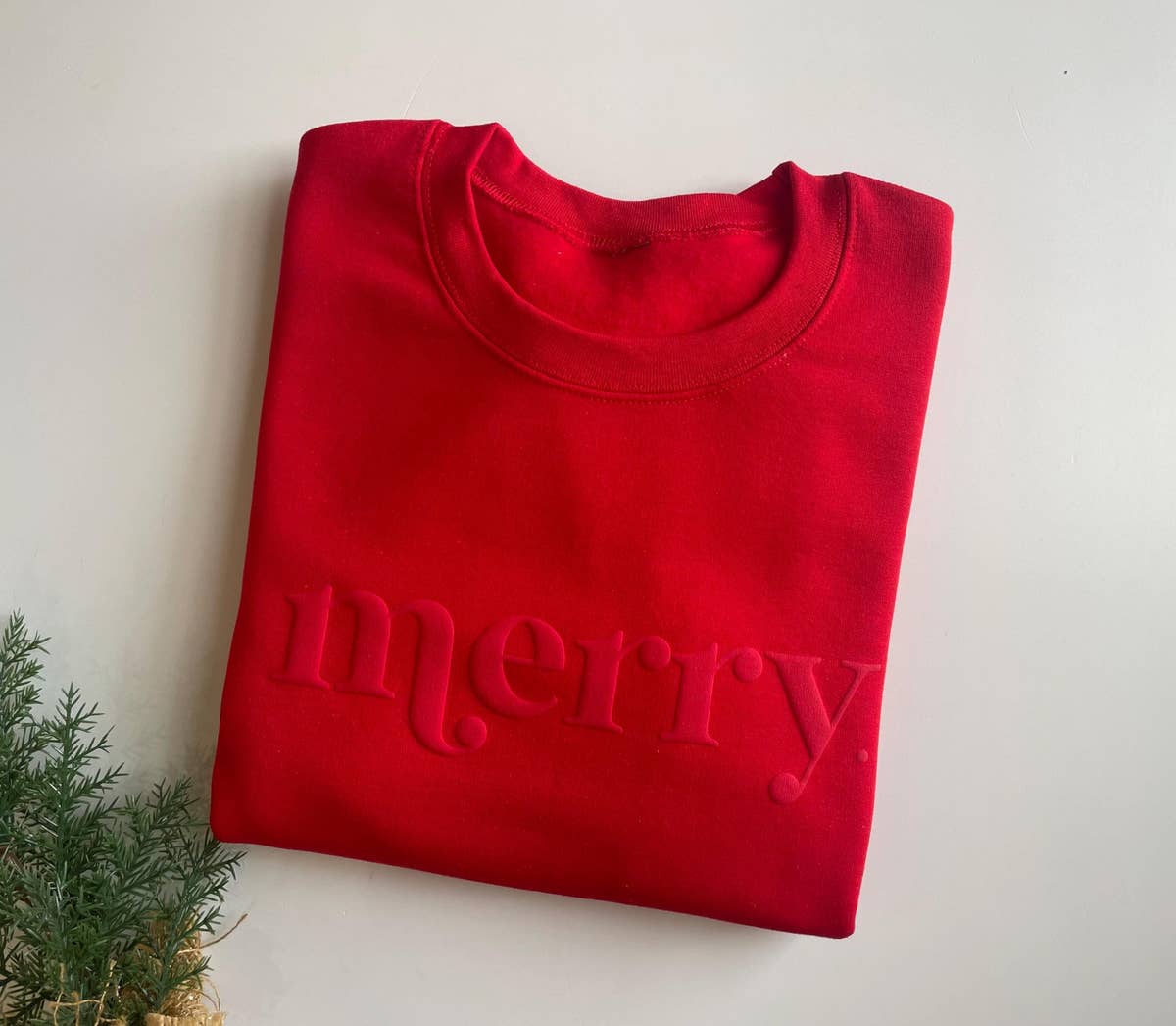 Retro Embossed Merry Holiday Sweatshirt - Red