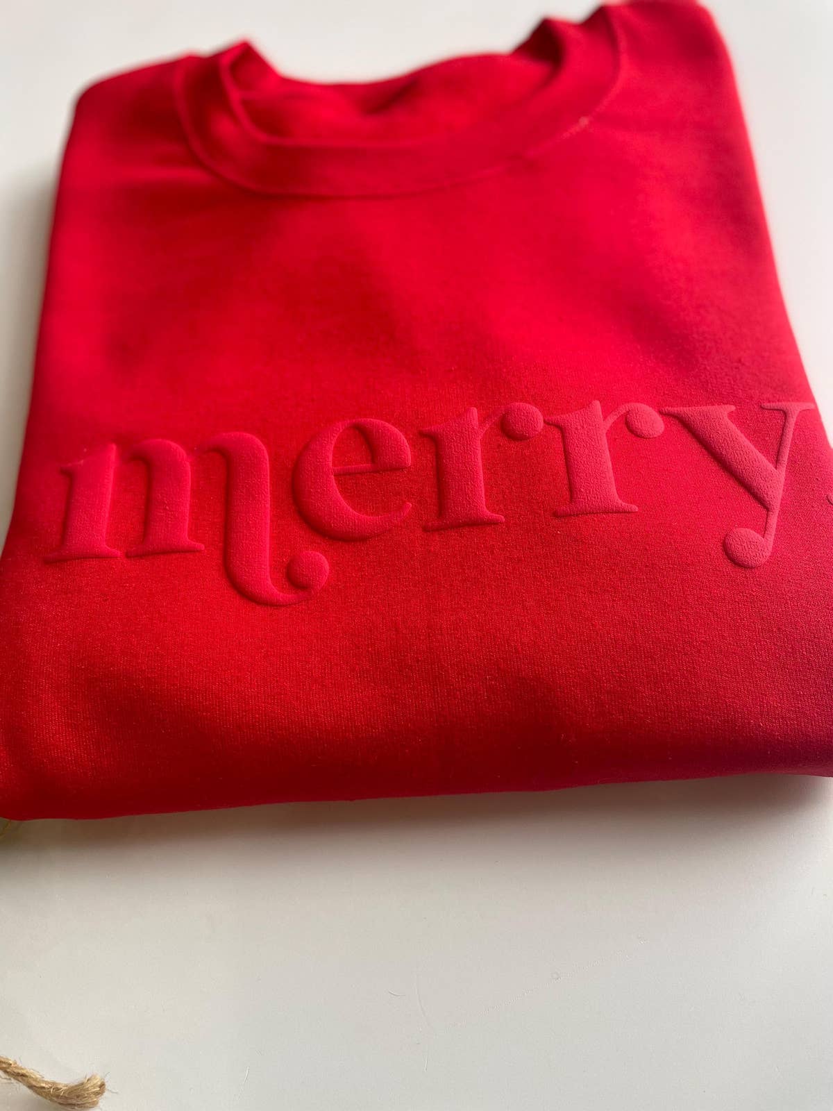 Retro Embossed Merry Holiday Sweatshirt - Red