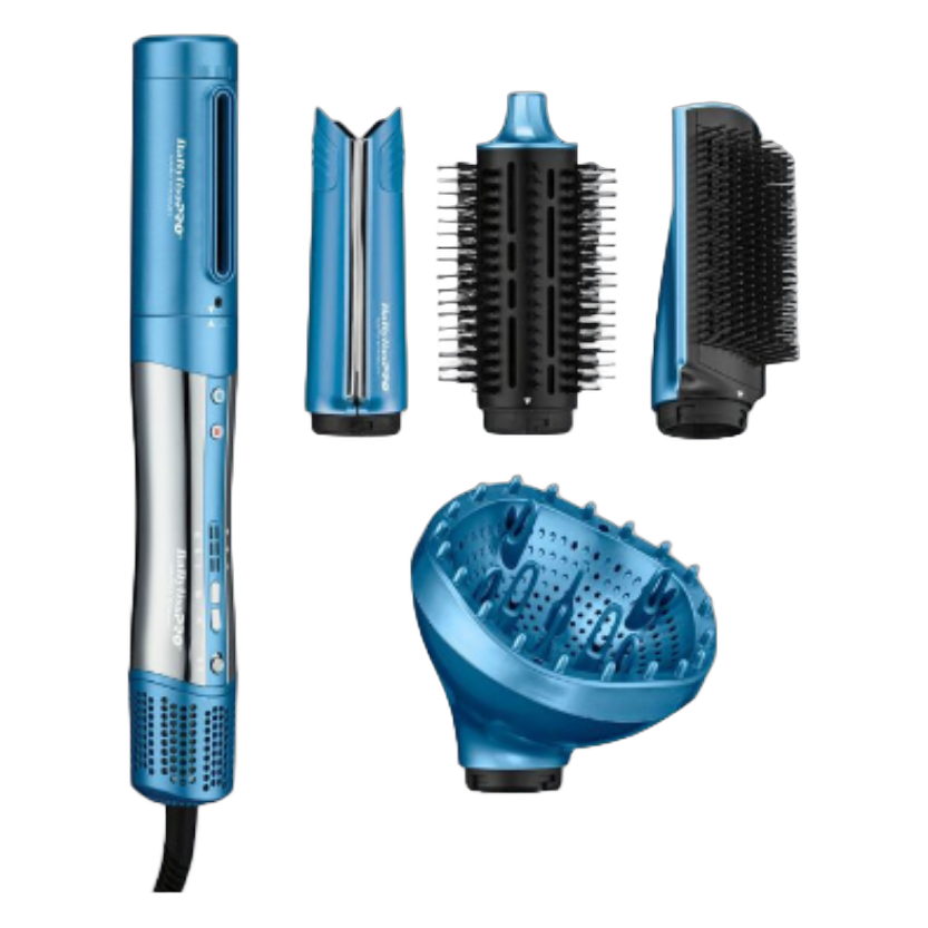 BaBylissPRO Nano Titanium Style/Switch handle with smoother, round brush, paddle brush and diffuser attachments