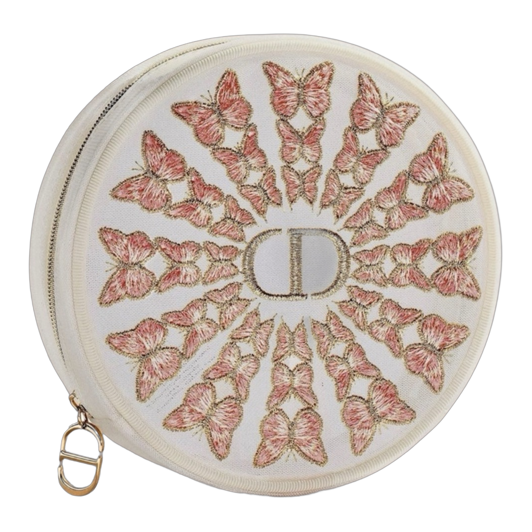 Dior Butterfly Embroidered Round Pouch
