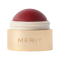 Merit Flush Balm Cheek Color in Postmodern, deep berry-red cream blush in gold compact